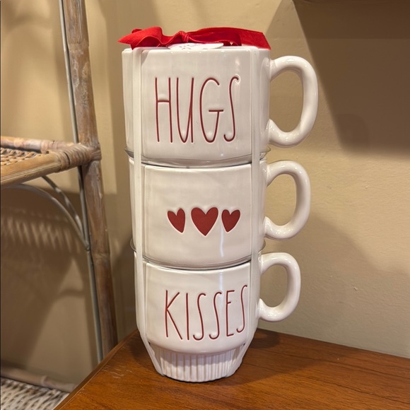 Rae Dunn Other - Rae Dunn Hugs & Kisses Stacking Mugs - White/Red
